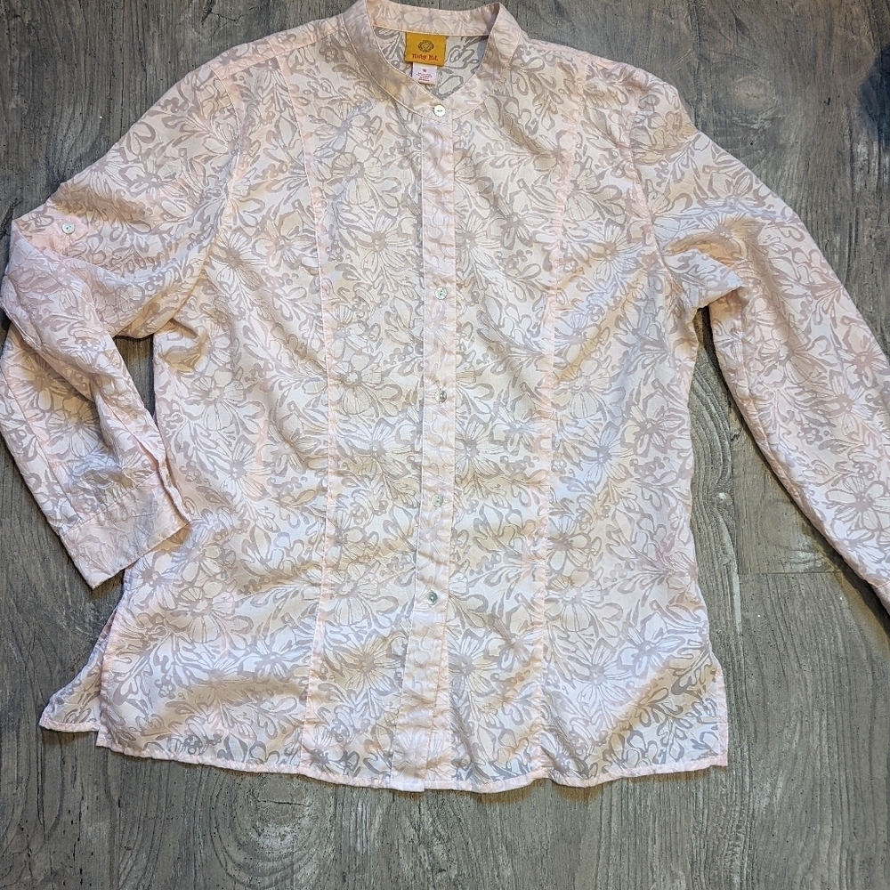 Ruby Rd Floral Button Down Pink Semi Sheer womens 16 - Picture 7 of 7